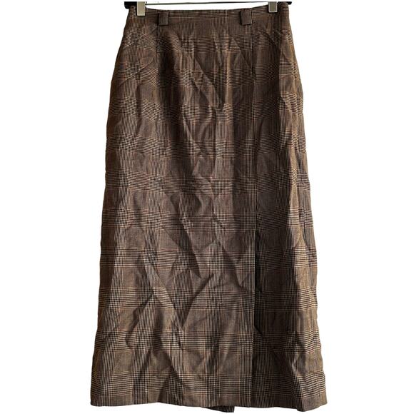 VTG Talbots Midi Straight Skirt Houndstooth Belt Loop Back Slit Wool Brown 6 - Picture 1 of 6